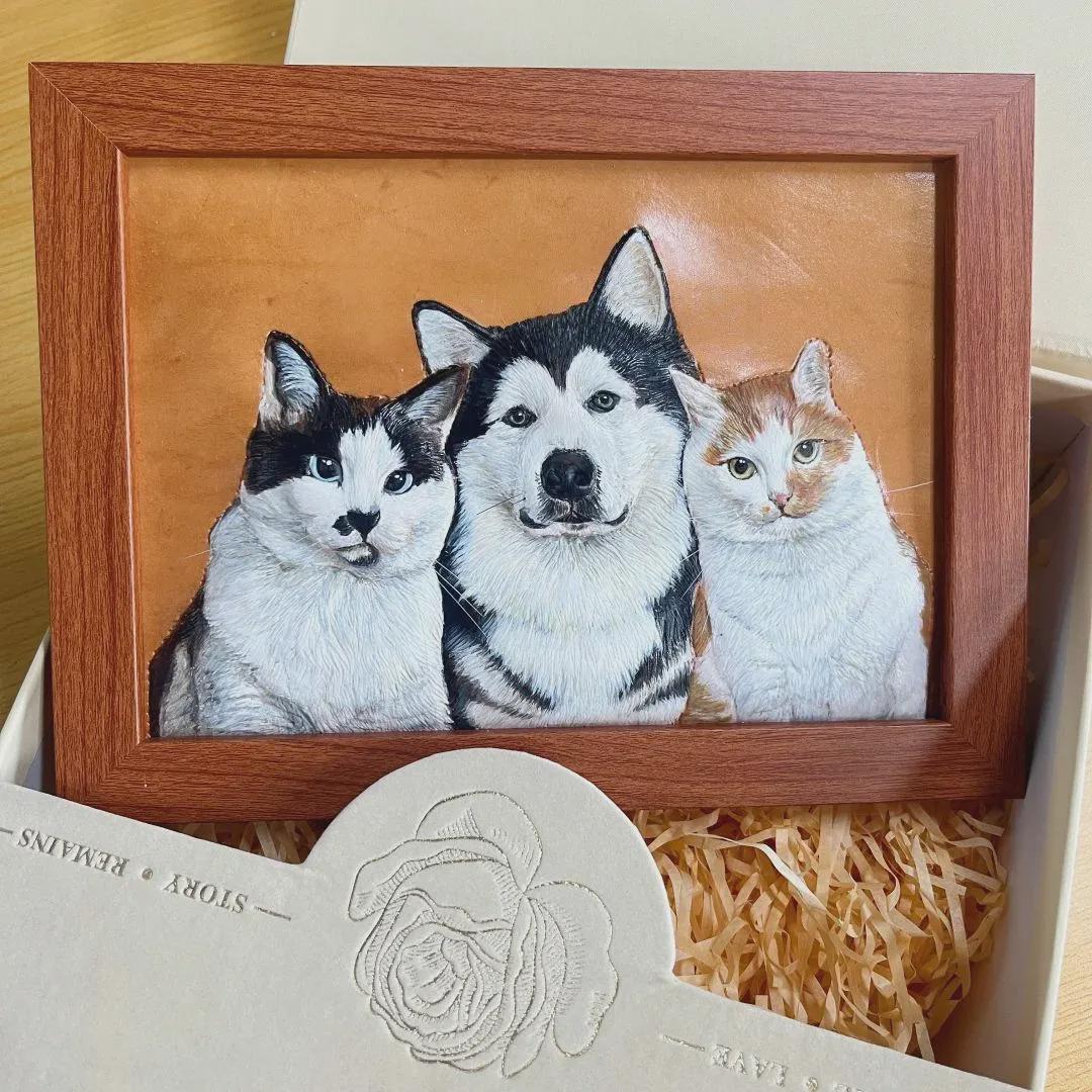 Memorpaw Custom Hand Painted Leather Pet Portrait Keychain