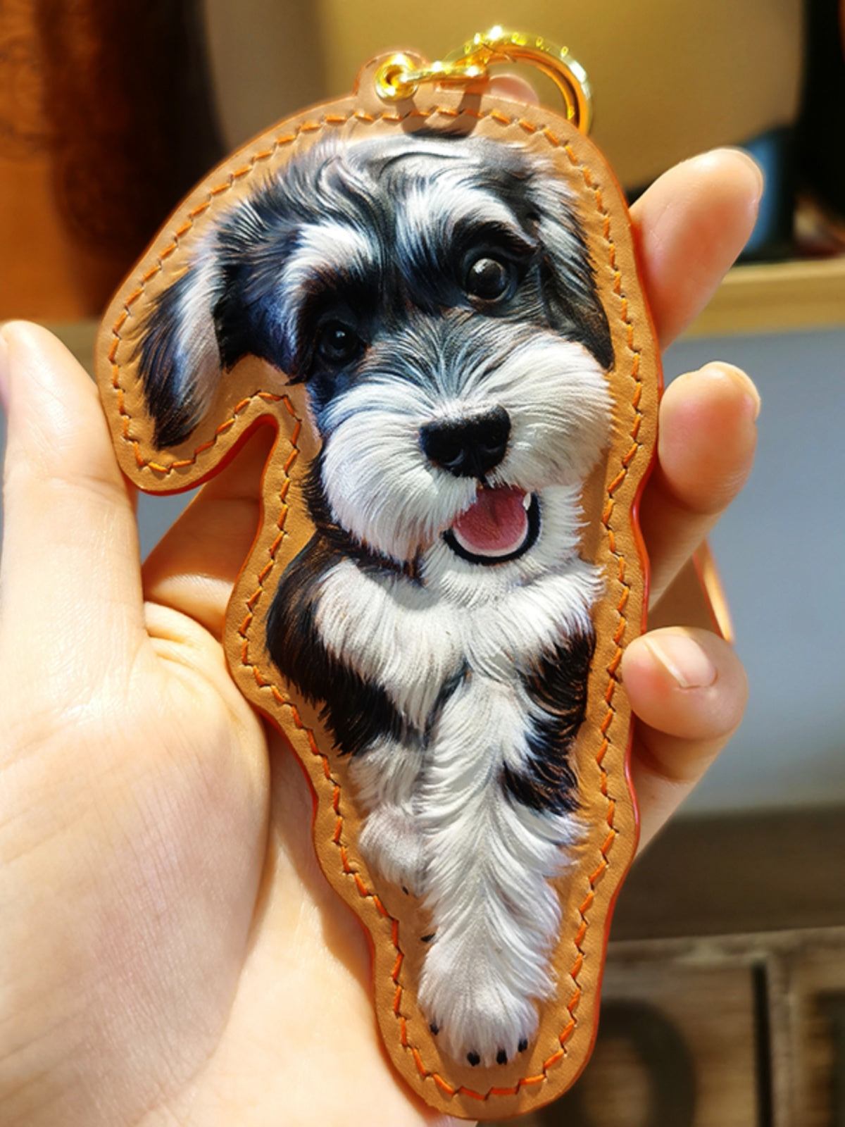 Memorpaw Custom Hand Painted Leather Pet Portrait Keychain