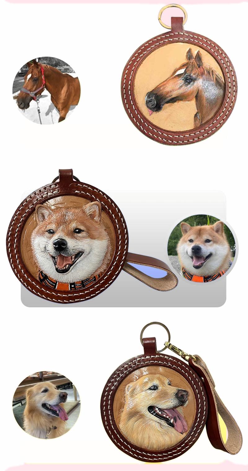 Memorpaw Custom Hand Painted Leather Pet Portrait Keychain