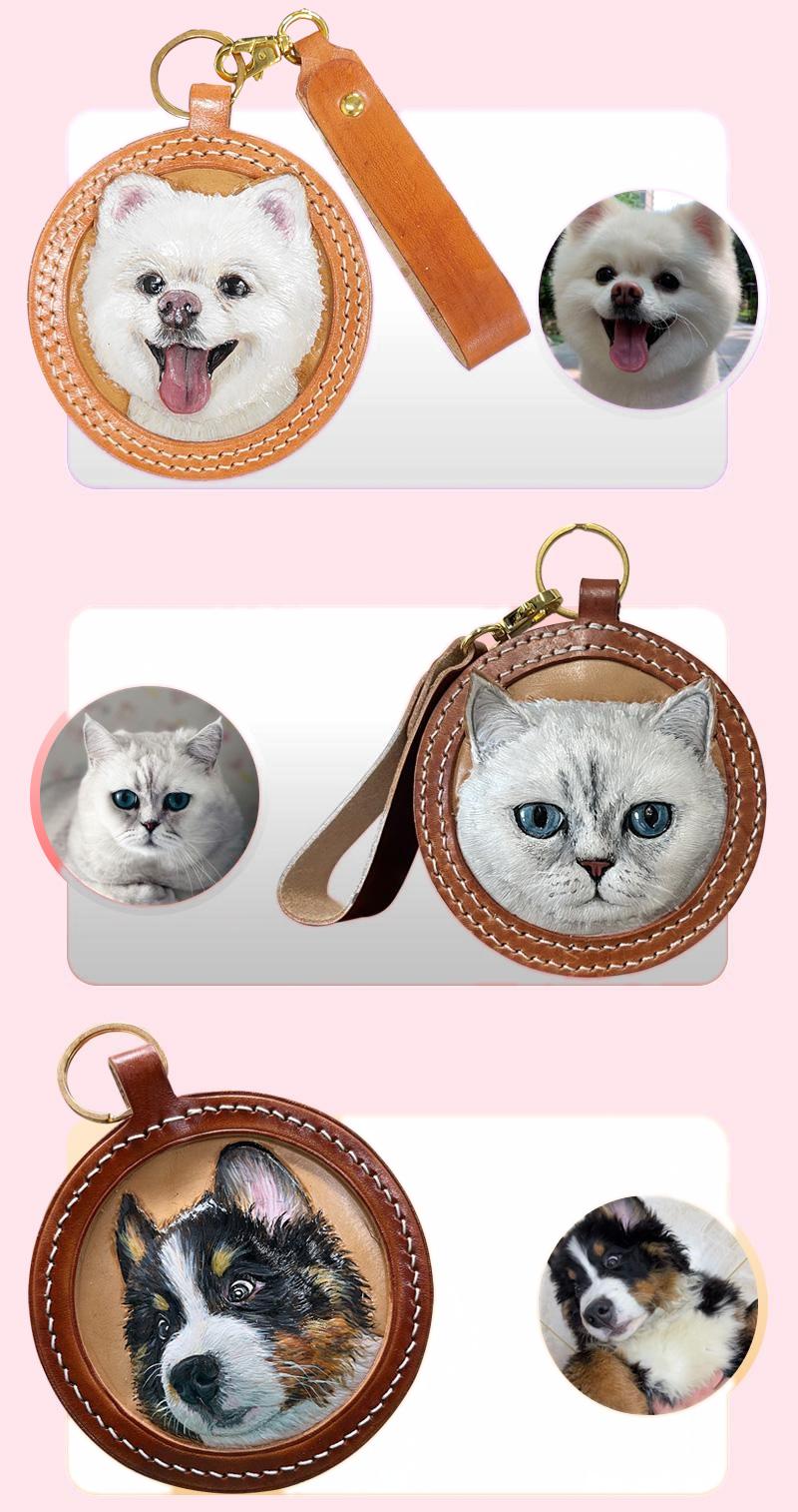 Memorpaw Custom Hand Painted Leather Pet Portrait Keychain