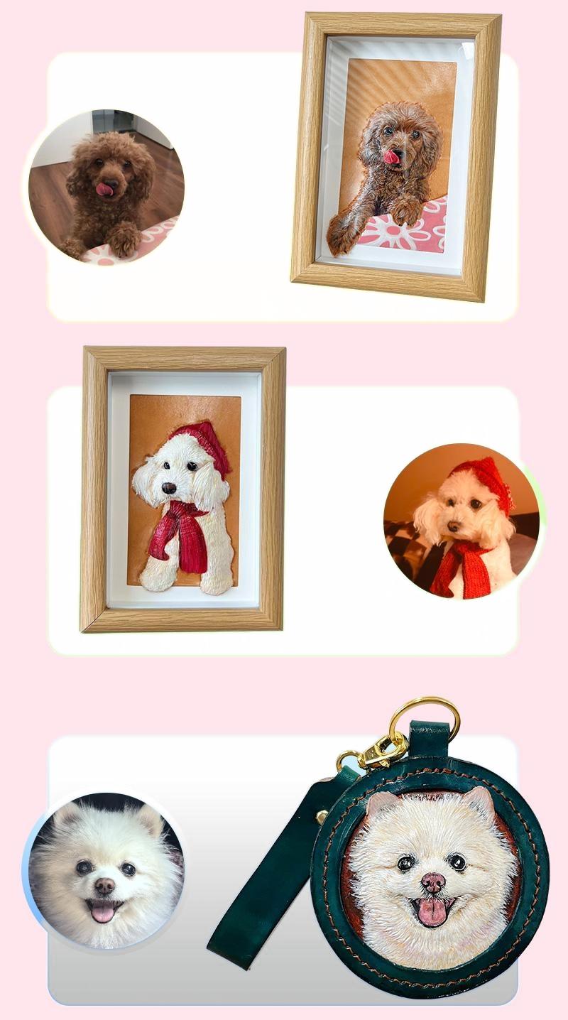Memorpaw Custom Hand Painted Leather Pet Portrait Keychain