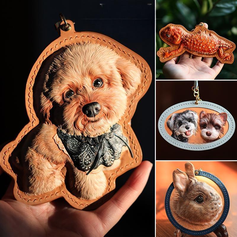 Memorpaw Custom Hand Painted Leather Pet Portrait Keychain