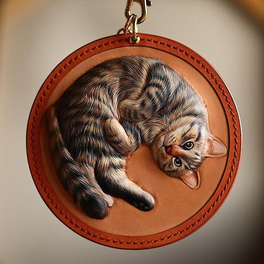 Memorpaw Custom Hand Painted Leather Pet Portrait Keychain