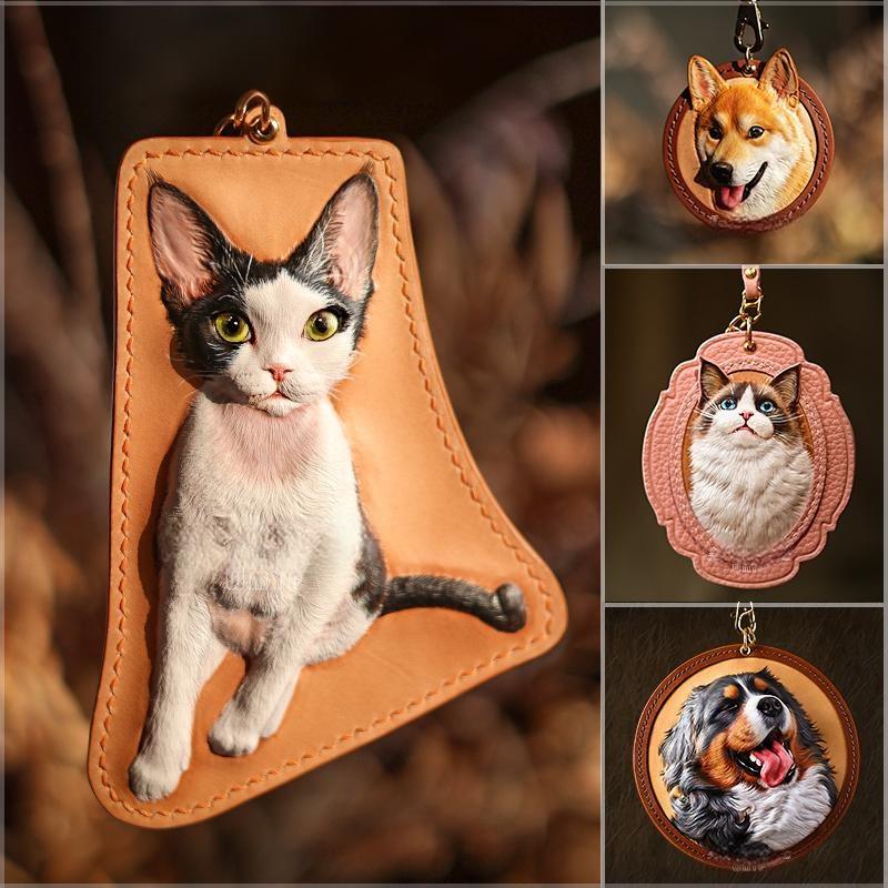 Memorpaw Custom Hand Painted Leather Pet Portrait Keychain