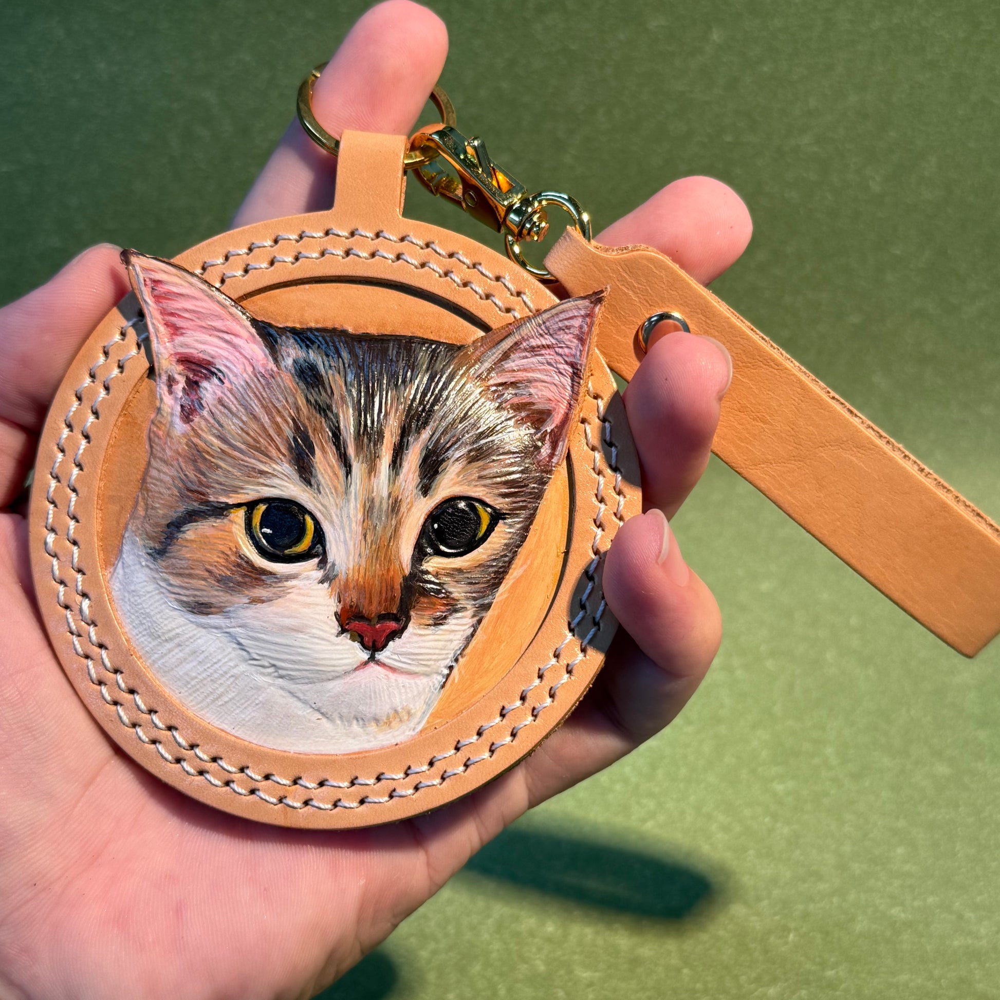 Memorpaw Custom Hand Painted Leather Pet Portrait Keychain