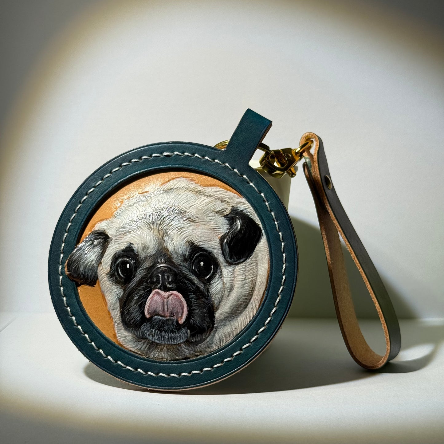 Memorpaw Custom Hand Painted Leather Pet Portrait Keychain