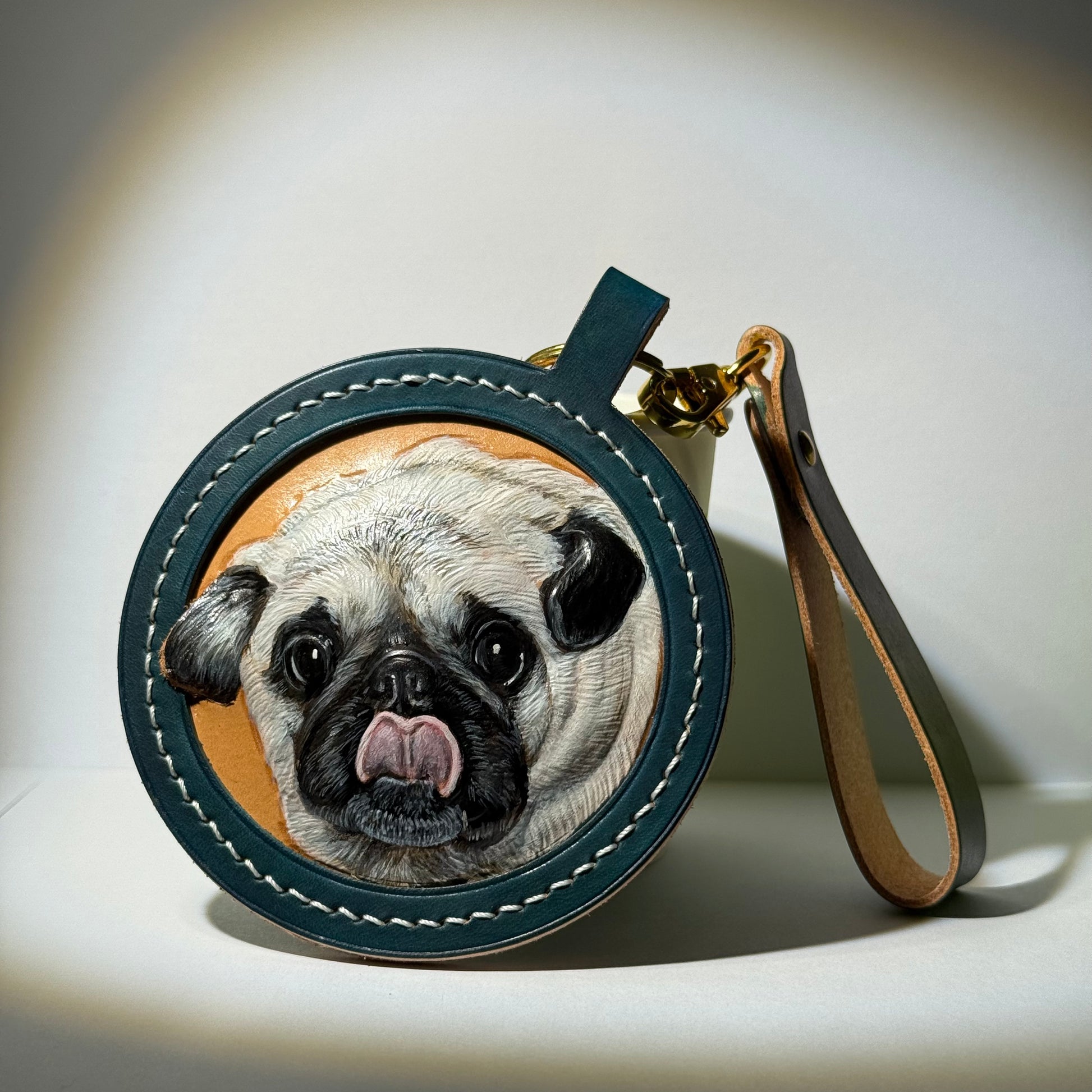 Memorpaw Custom Hand Painted Leather Pet Portrait Keychain