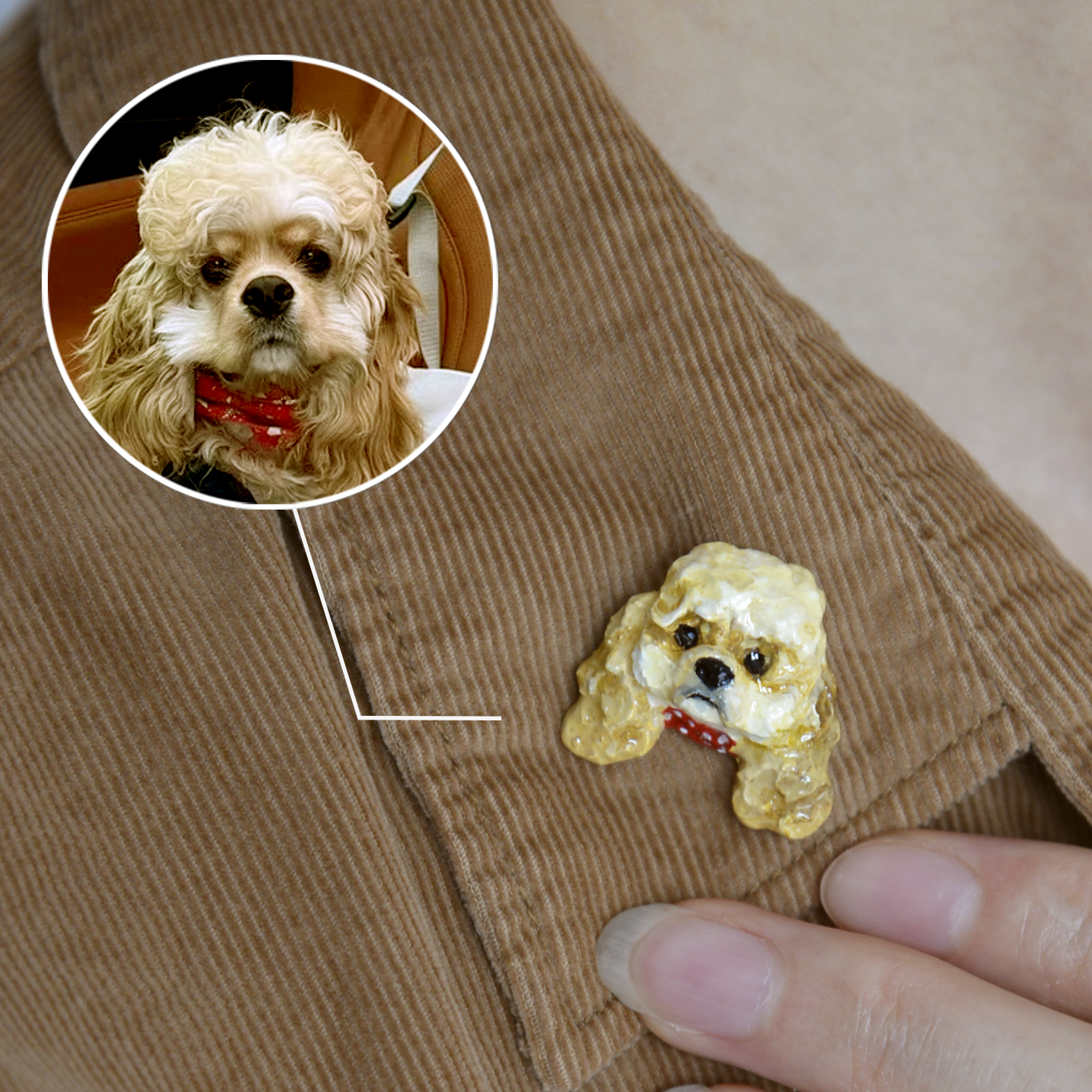 Memorpaw Customized Soft Ceramic Pet Portrait Necklace Ring Brooch Keychain