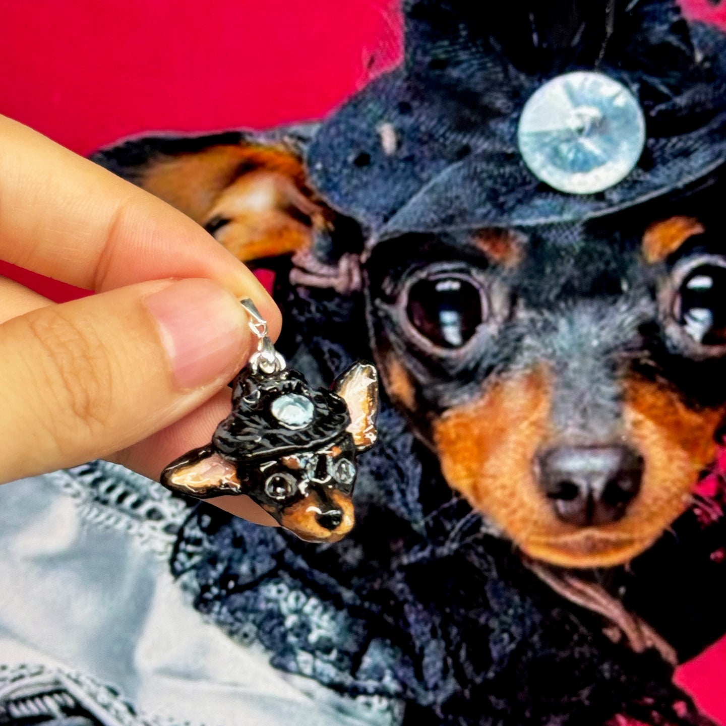 Memorpaw Customized Soft Ceramic Pet Portrait Necklace Ring Brooch Keychain