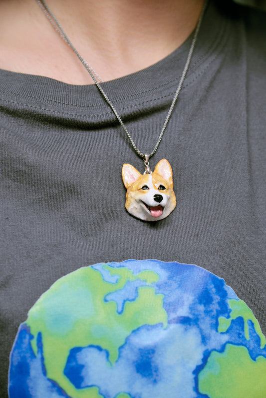 Memorpaw Customized Soft Ceramic Pet Portrait Necklace Ring Brooch Keychain