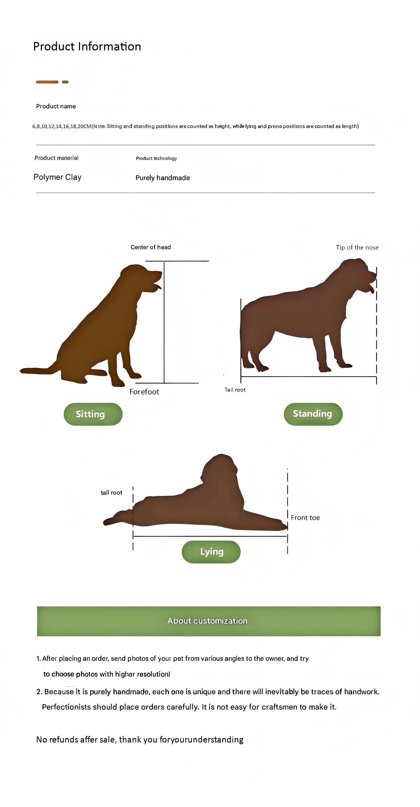 Memorpaw Polymer Clay Pet Full Body Portrait Customization size tips