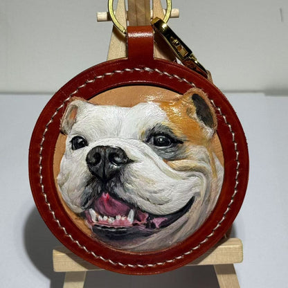 Memorpaw Custom Hand Painted Leather Pet Portrait Keychain 