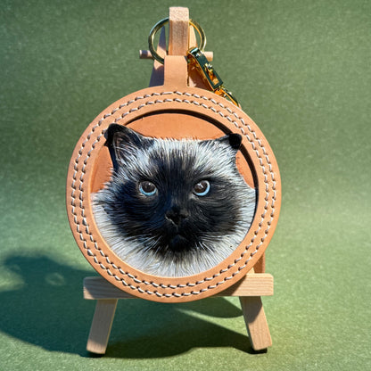 Memorpaw Custom Hand Painted Leather Pet Portrait Keychain 